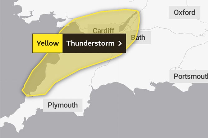 The area covered by today's Yellow Warning of thunder storms.
Pcture: Met Office (9-7-23)