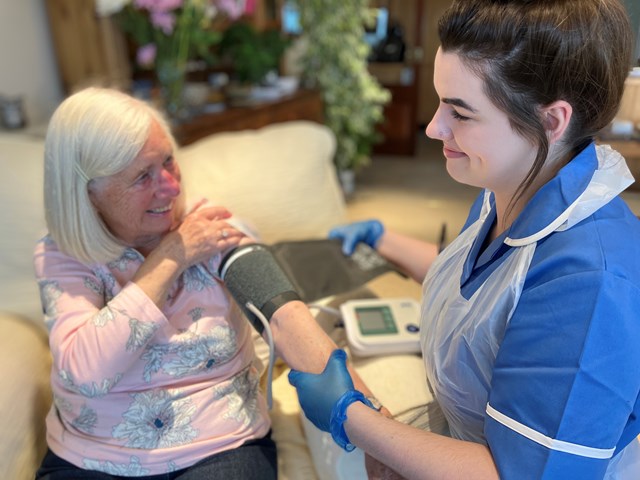 A nurse visiting a patient in her own home