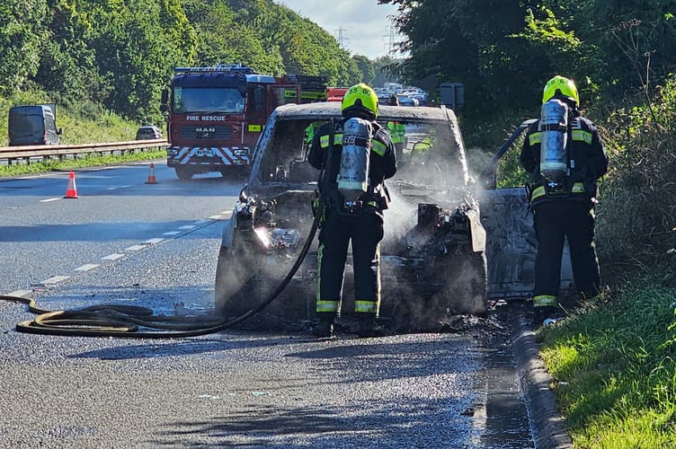 The fire destroyed the vehicle 