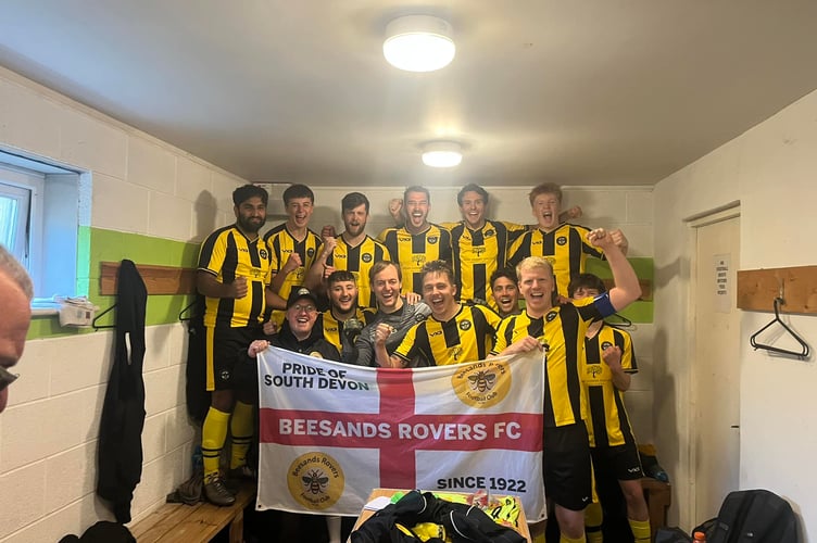 Beesands Rovers celebrate their penalty-shootout cup win