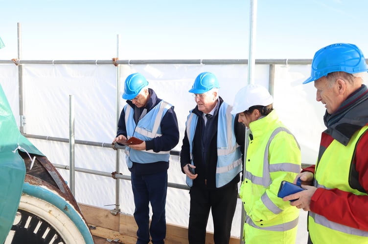 From left Robert Cattell (Kingsbridge Estuary Rotary) Jeremy Wilks (Kingsbridge Freemasons), Charlotte Le Page Architects) and Chair of Feoffees John Donovan 