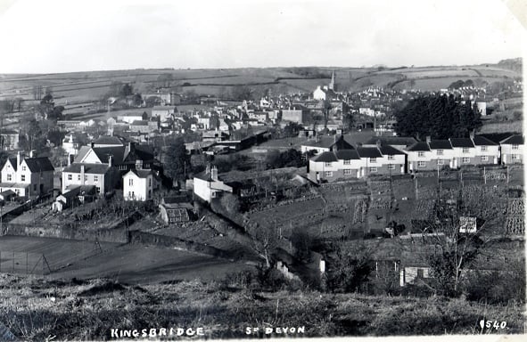 Kingsbridge [Rack Park] Council Estate off Derby Road showing allotments, left of photo layout of tennis court.