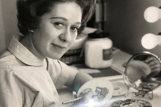 Shirley Bartlett (nee Muslin) at her make-up and hairdressing station