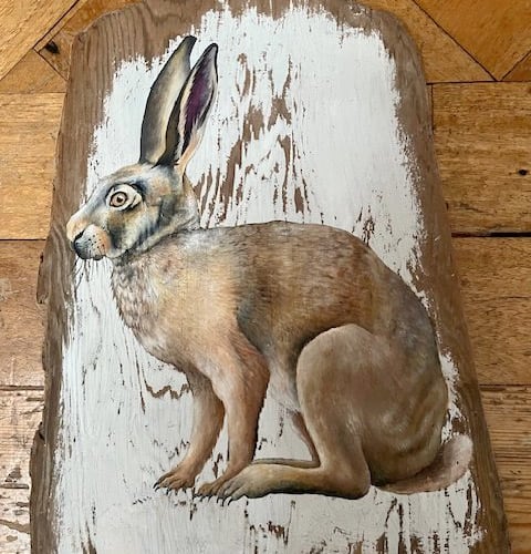 Hilary Cartwright, painting on driftwood